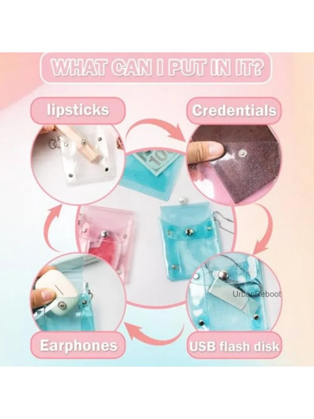 6PCS Clear Lipstick Case Keychain PVC Coin Purse Mini Snap Card Holder